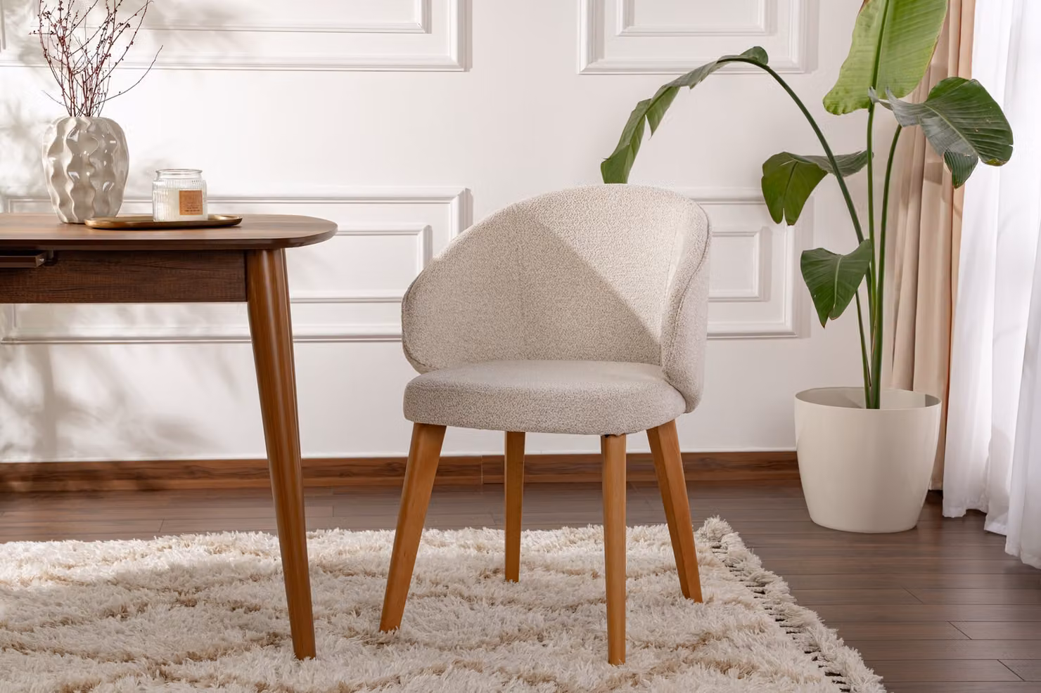 Skye Decor, set di sedie di alta qualità (2 pezzi), bianco e rovere scuro, 48 x 86 x 58 cm | Struttura in legno di faggio al 100%, 100% cotone, trama in ciniglia | Design scandinavo moderno, comodo ed elegante.