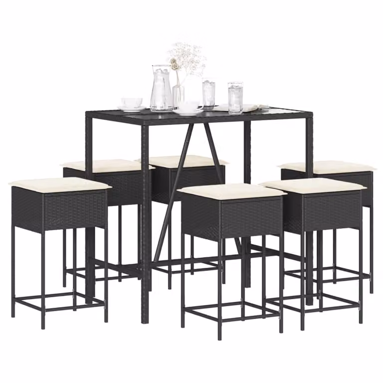 Maison Exclusive - Set da bar da giardino 7 pezzi con cuscini in polyrattan nero