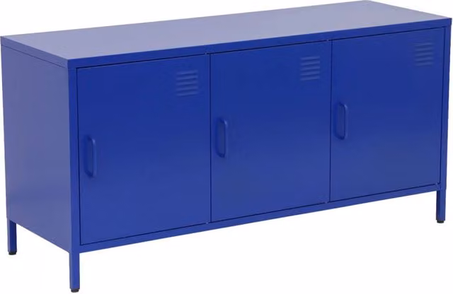 Mobile tv industriale in metallo 3 ante, 120cm, blu