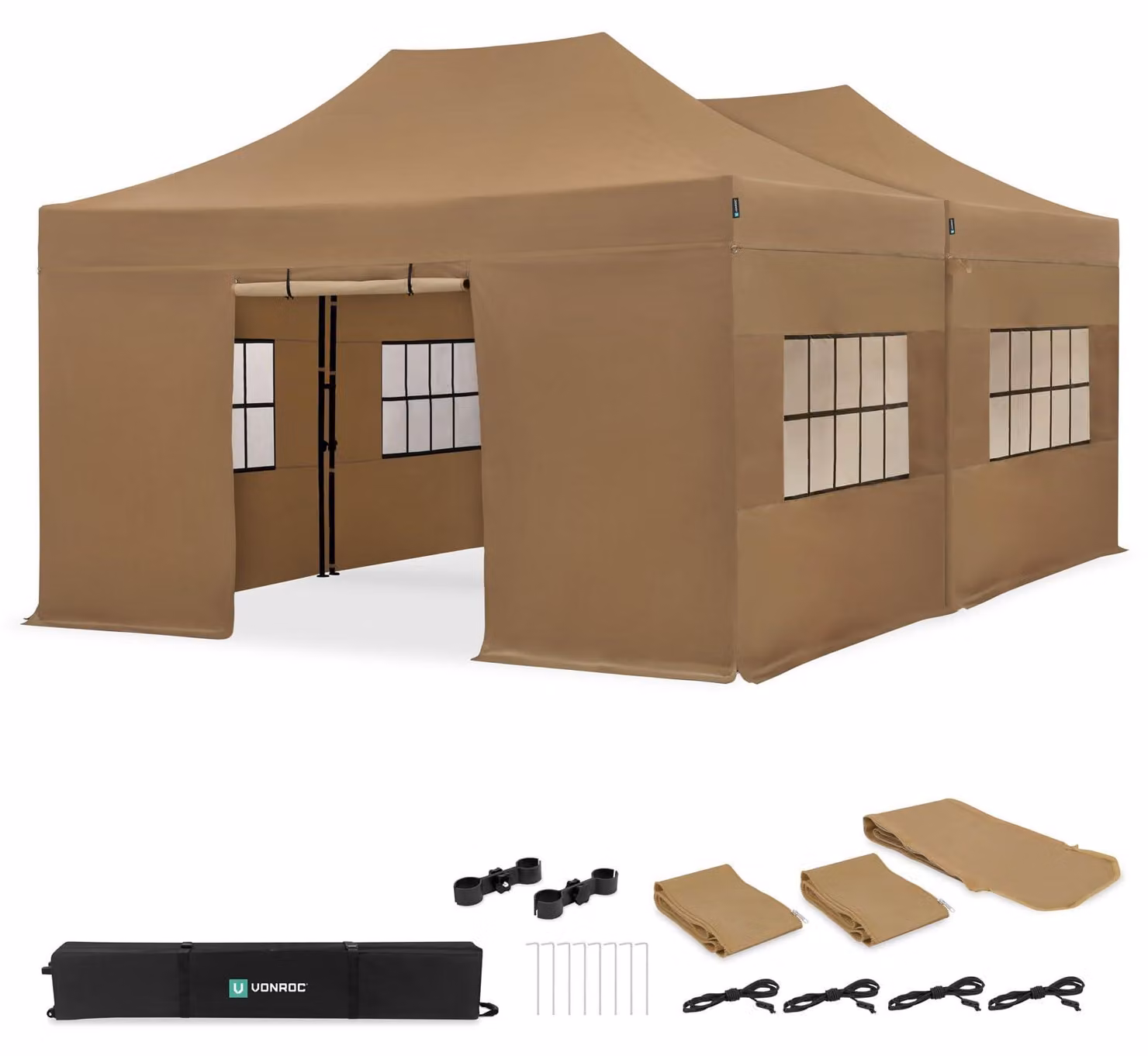 Tenda da festa pieghevole - 6 x 4,5 metri - Impermeabile (3000 PA) - Beige - Struttura in acciaio - Gazebo da giardino
