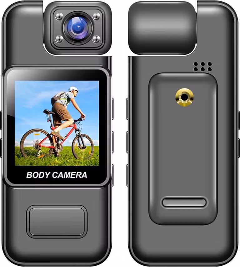 Telecamera Wi-Fi 4K con registrazione audio e video, videocamera bodycam portatile, obiettivo orientabile a 180°, rilevamento del movimento, clip da fissare alla cintura