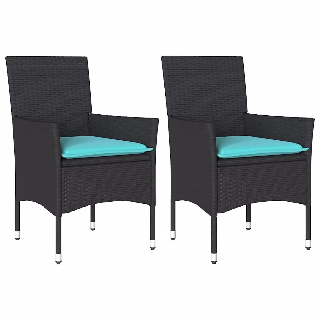 Set di 2 sedie da giardino vidaXL in polyrattan con cuscini neri e blu e braccioli – 2