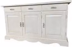 Credenza madia Alberta in legno 3 ante bugnate bianco anticato con zocolo sagomato