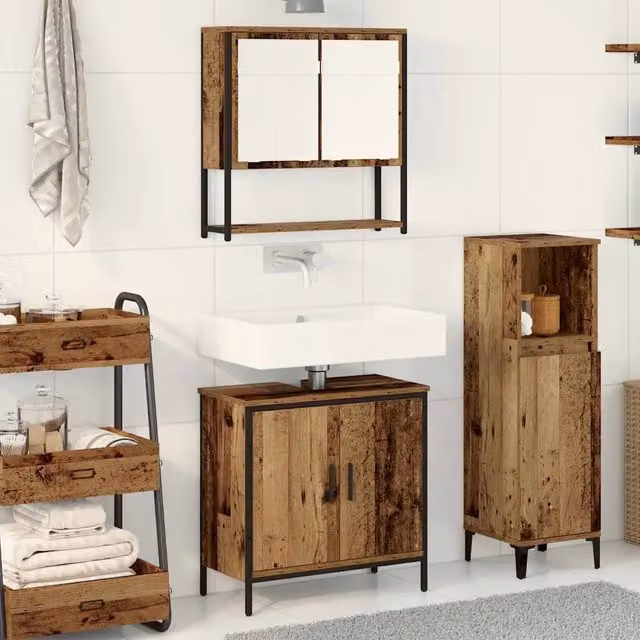 Set moderno di mobili per il bagno vidaXL composto da mobile sottolavabo e armadietto con specchio, colore marrone e nero, L/P/H: 60 x 30 x 60 cm – 1