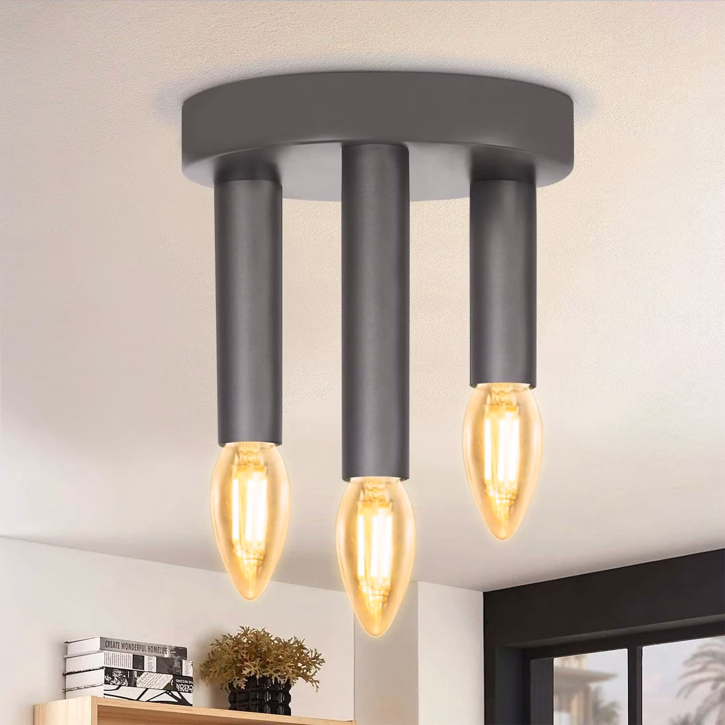 ZMH lampada da soffitto grigio plafoniera vintage - soggiorno lampada E14 industriale 3 fiamme metallo camera da letto lampada retrò per soggiorno cucina corridoio bar sala da pranzo