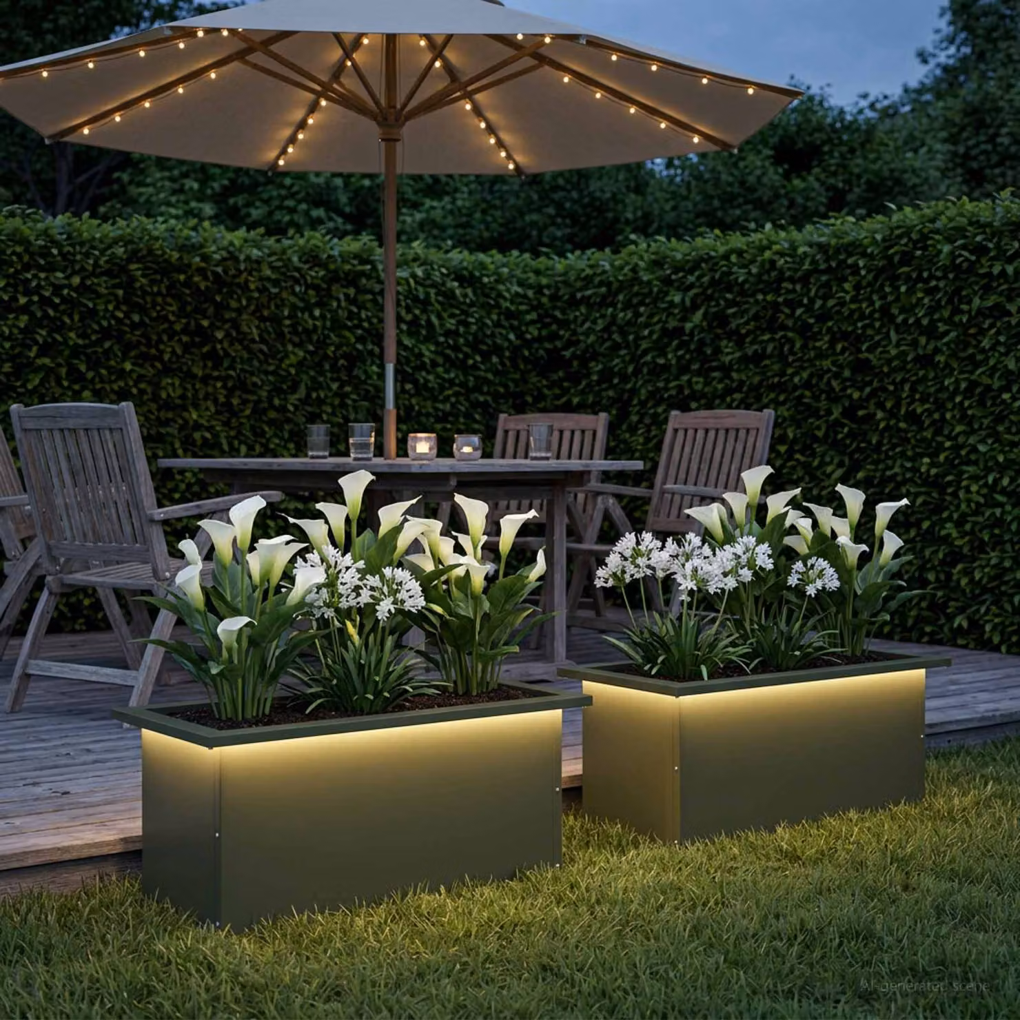 Set di 2 fioriere da giardino con LED vidaXL in acciaio, colore verde, L 60 x P 30 x H 30 cm