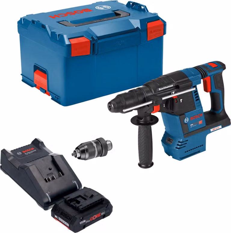 Bosch GBH 18V-26 F Martello perforatore a batteria professionale 18 V 2,6 J SDS plus Brushless + 1x batteria ProCORE 4,0 Ah + caricabatteria + L-Boxx