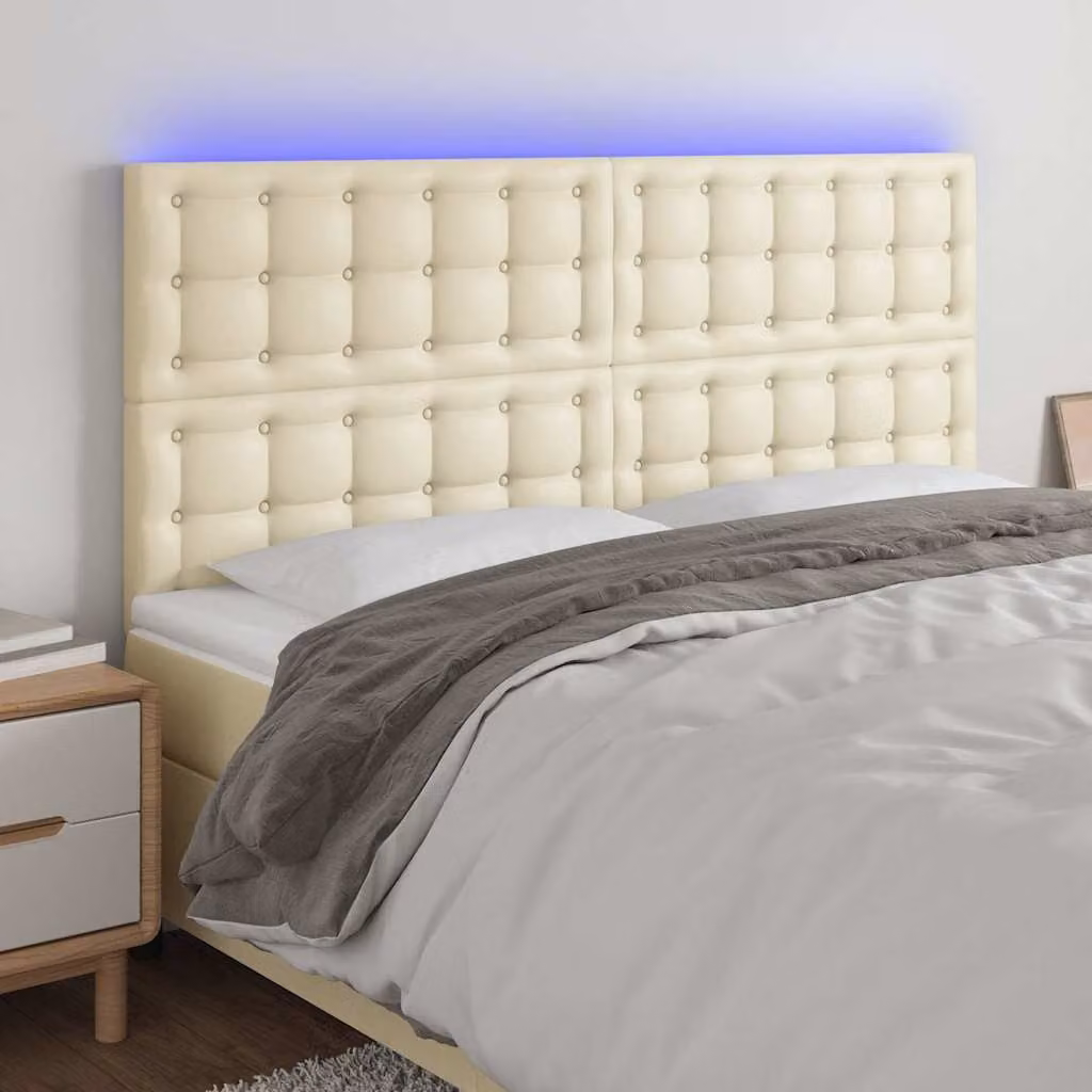Testiera con LED e porta USB vidaXL in similpelle beige, L: 180 cm, P: 5 cm, H: 118-128 cm