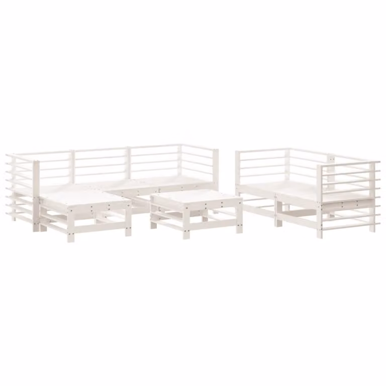 Set Salotto da Giardino 7 pz Bianco in Legno Massello di Pino