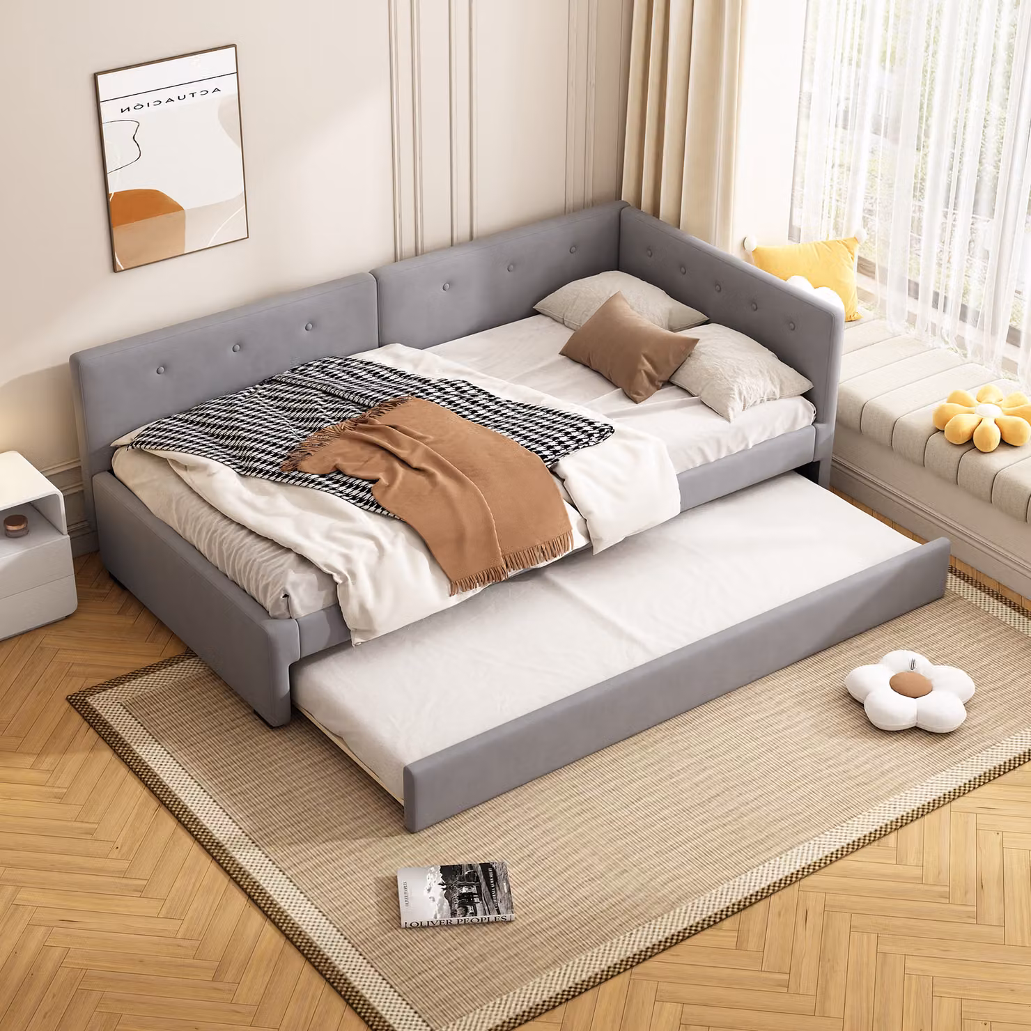 STILVORA Divano letto 90×200 Daybett Divano letto con letto aggiuntivo estraibile 90×190 cm Divano letto con rete a doghe, grigio (senza materasso)