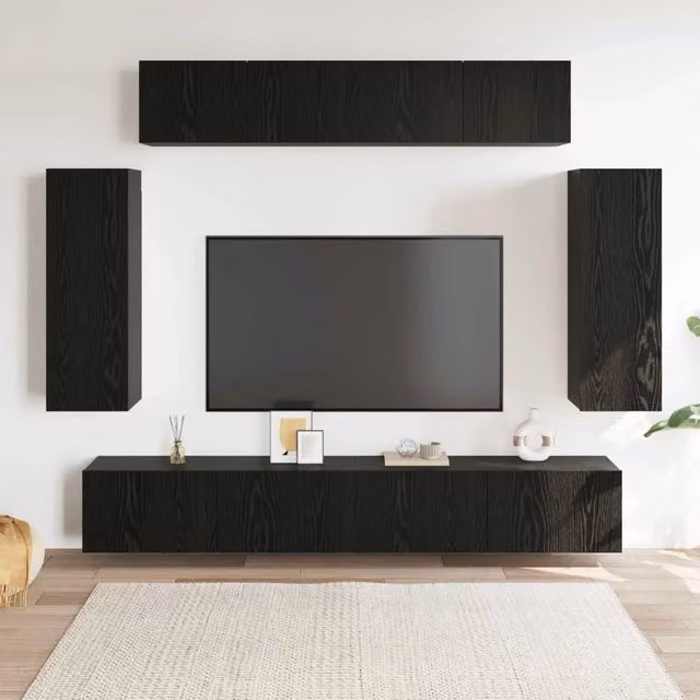 Set mobile TV 6 pz-Credenza per TV Rovere Nero 100 x 30 x 30 cm