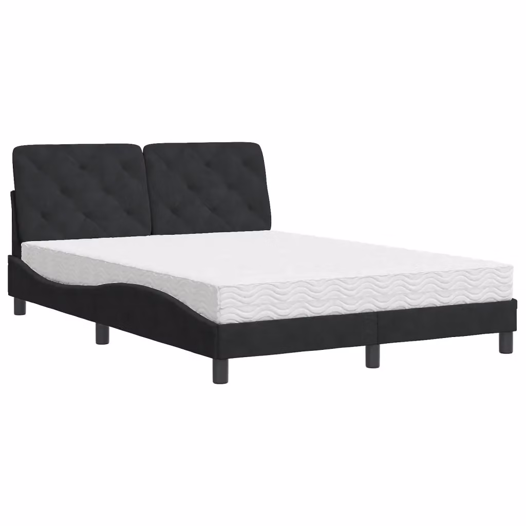 Letto moderno vidaXL in velluto nero e bianco con materasso in schiuma L/P/H: 140 x 190 cm – 2