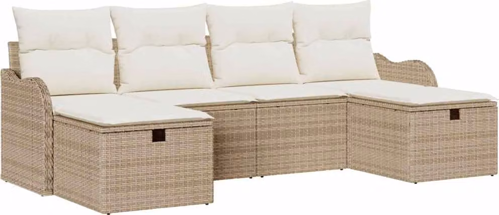 Set Divano da Giardino con cuscino 6 pcs Beige Poly Rattan