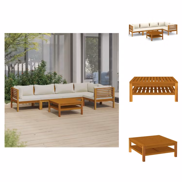 vidaXL Set di 6 pezzi da giardino con cuscini crema in legno massiccio di acacia - Set di mobili da giardino