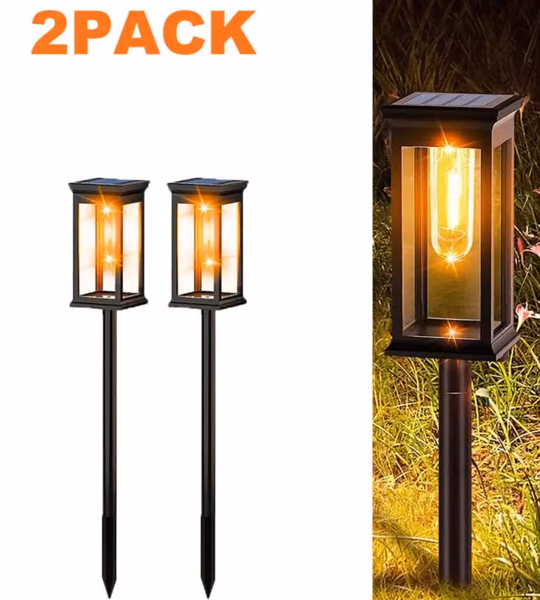 Set di 2 lampioni solari per il giardino - Illuminazione a LED per vialetti - Illuminazione decorativa per esterni - Impermeabili - Ideali per vialetti, terrazze e ingressi