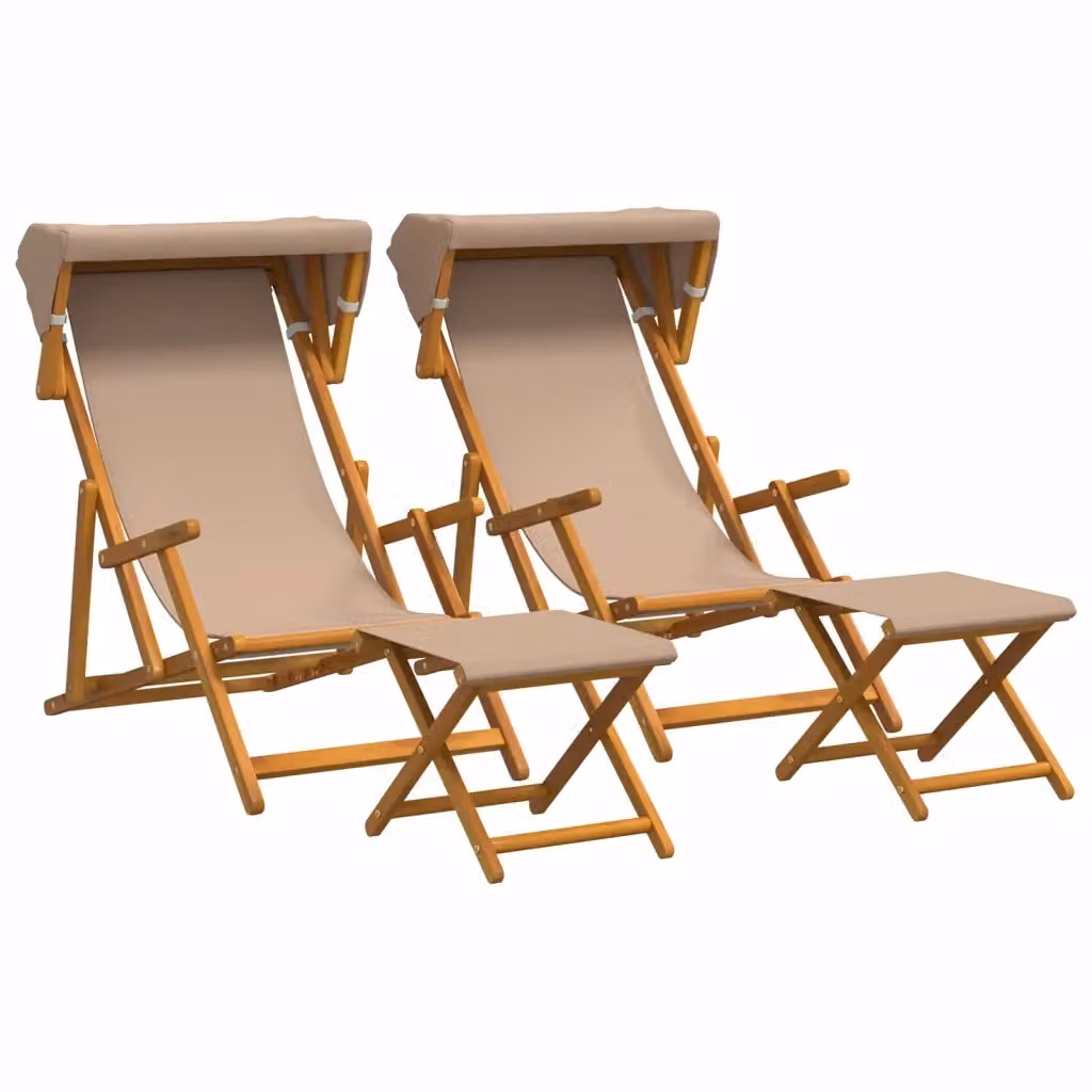 Set di 4 lettini prendisole vidaXL in legno di eucalipto massello oliato con cuscini beige regolabili per giardino e terrazzo – 2