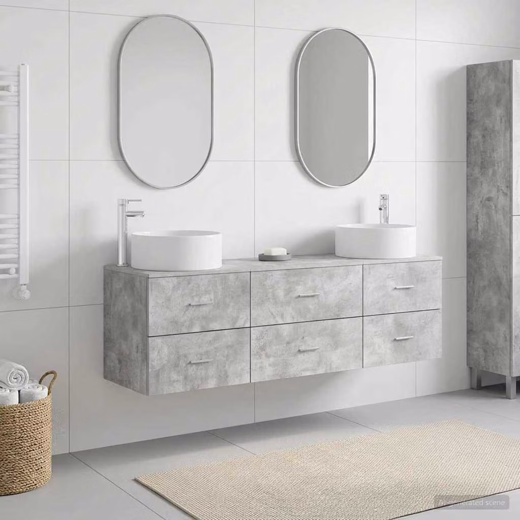 Set di mobili per il bagno moderno vidaXL in 3 pezzi Grigio con vanità e mobile laterale in legno
