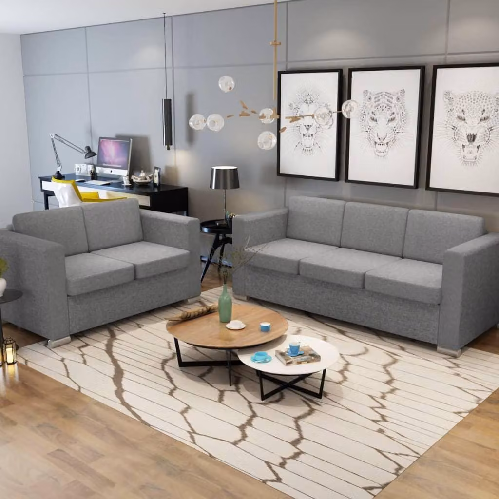 vidaXL Set di divani a due pezzi in tessuto grigio chiaro