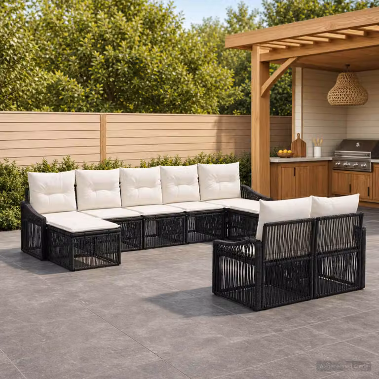 Set Divano da Giardino vidaXL 9 pz Nero in Polyrattan con Cuscini e Struttura in Metallo