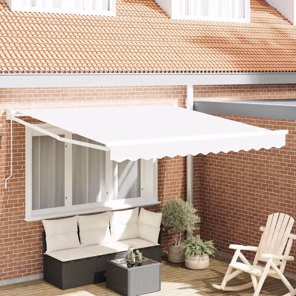 vidaXL Tenda retrattile con bracci pieghevoli in alluminio e poliestere, Bianco, L: 350 cm x P: 250 cm