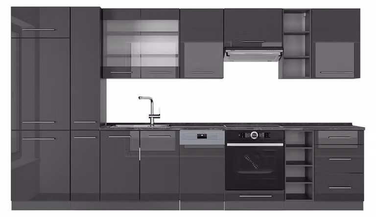 Cucina componibile Vicco Fame-Line Antracite lucido 355 cm , PL Antracite, Model 57205