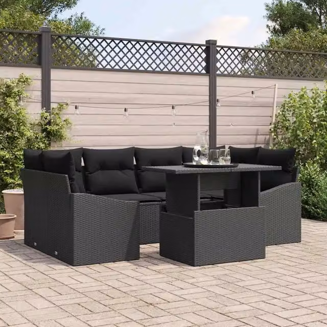 Set Divano da Giardino 7 pz Nero polyrattan 3357676