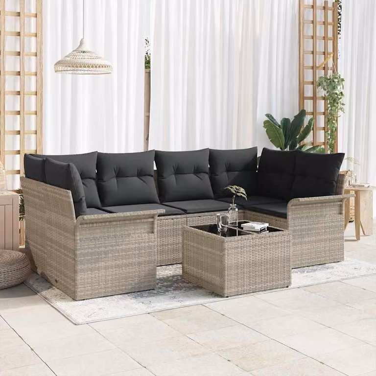 Maison Exclusive - Set Divano da Giardino 7 pcs Grigio chiaro polyrattan