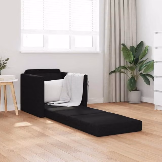 Divano letto pieghevole vidaXL in tessuto nero con braccioli per adulti L: 74 cm, P: 77 cm, H: 81 cm