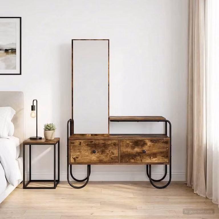 vidaXL Tavolo da Trucco Moderno in Legno Rovere Fumo con Cassetto, Marrone