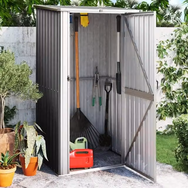 Capanno da Giardino vidaXL in Acciaio Zincato Antracite L: 118,5 cm, P: 97 cm, H: 209,5 cm