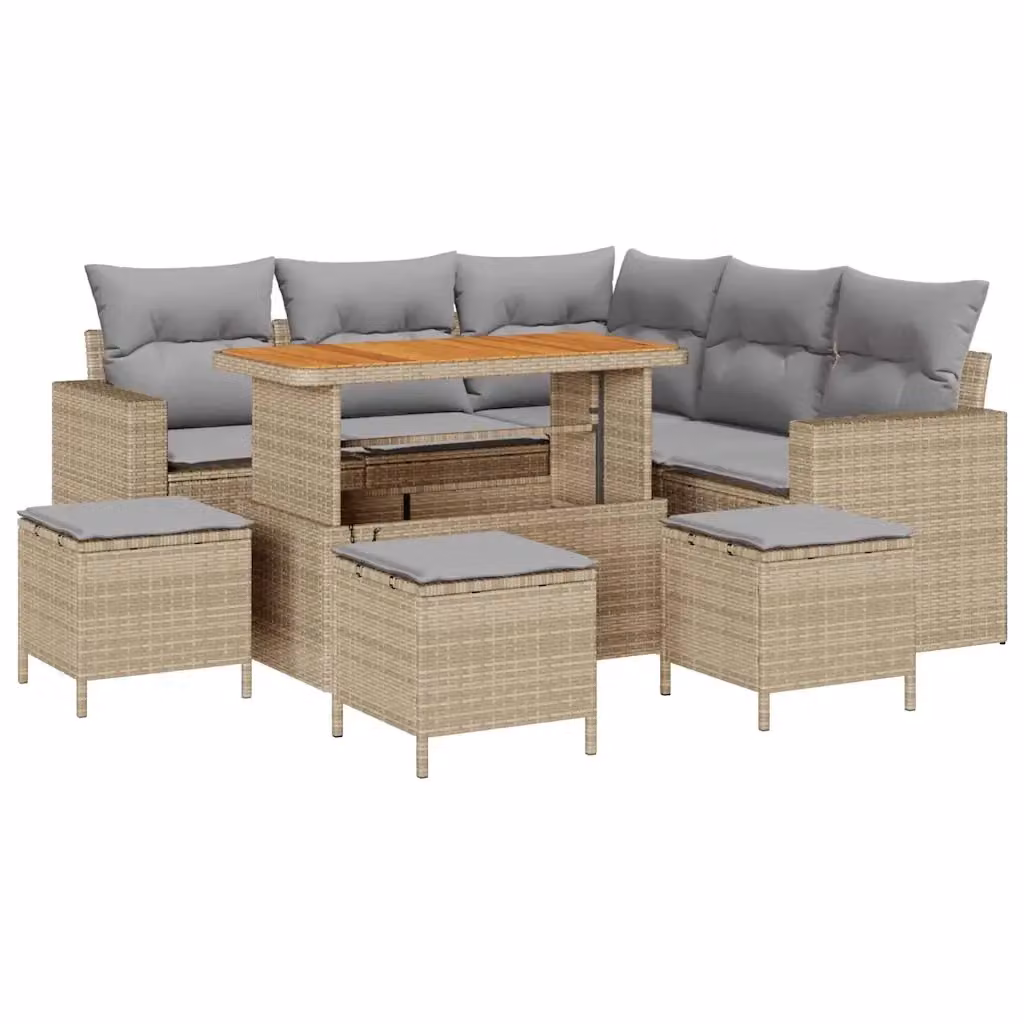 Set Divano da Giardino vidaXL 10 Pezzi a Forma di L con Tavolino, Ottoman e Cuscini, Colore Beige e Grigio – 2