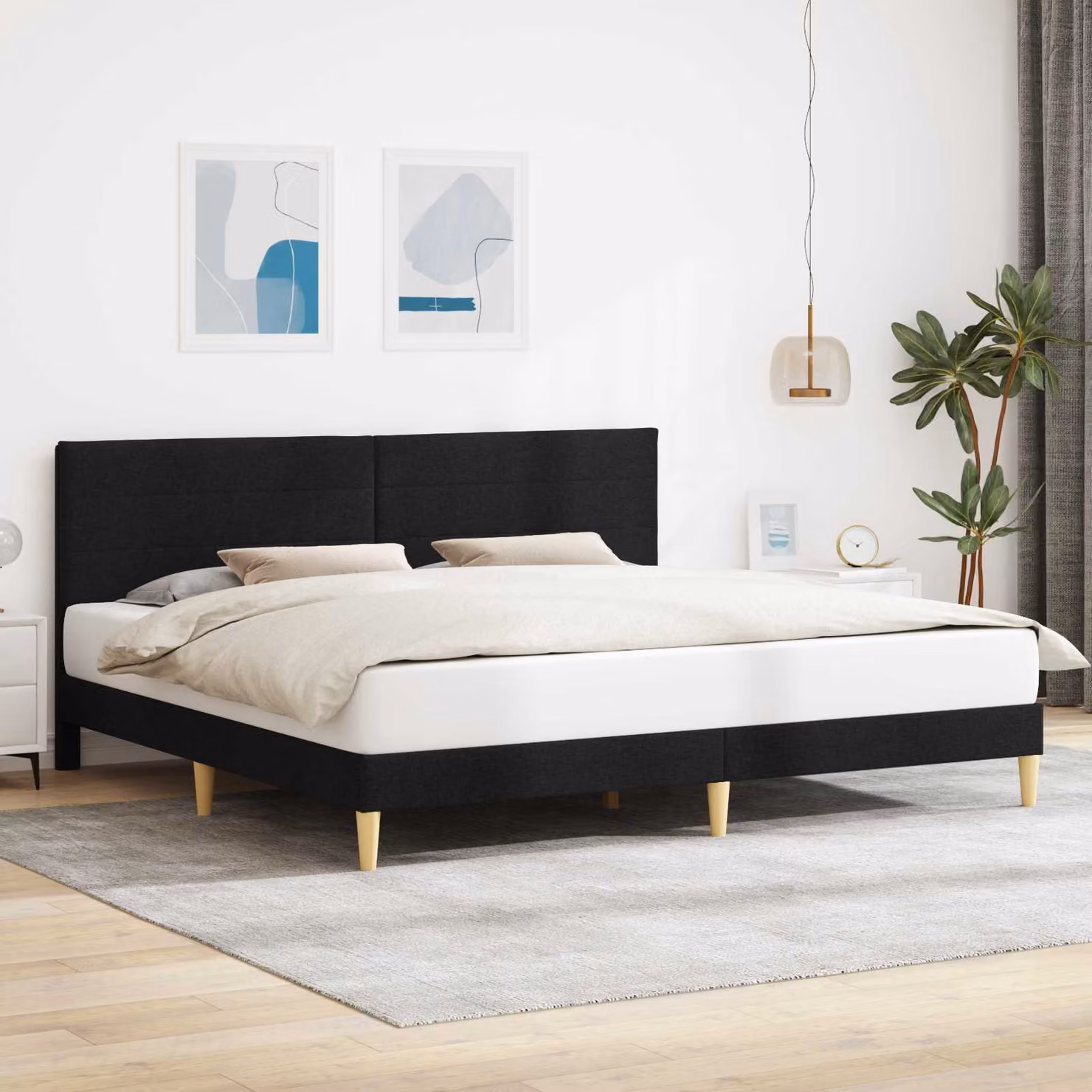 Struttura del letto con testiera vidaXL in tessuto nero, L 180 x P 200 cm