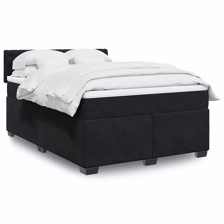 vidaXL Giroletto a Molle con Materasso Ibrido in Velluto Nero L/P: 160 x 200 cm