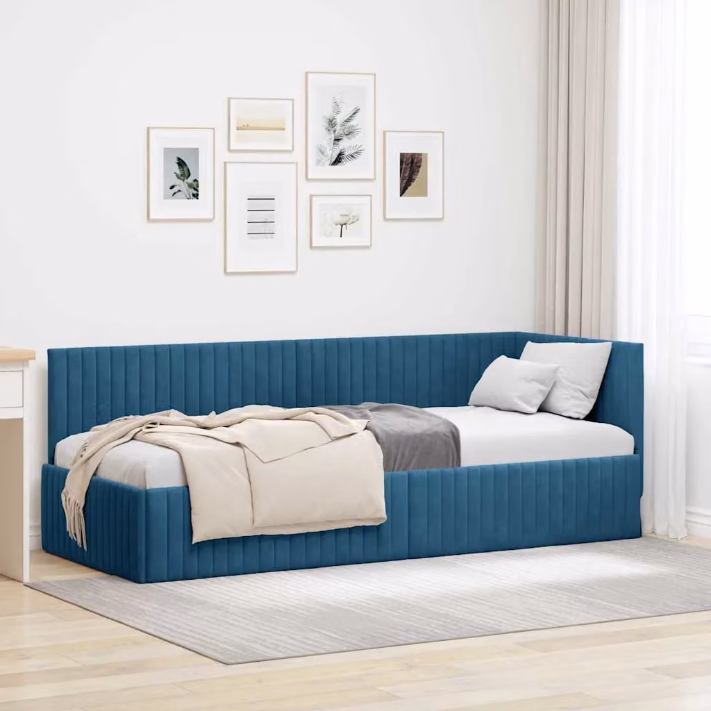 Cornice del letto ad angolo vidaXL in velluto blu, L 80 x P 200 cm