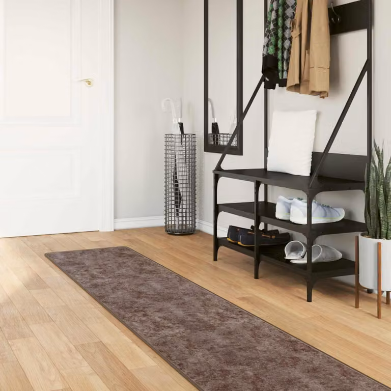 Tappeto Runner vidaXL MARSA Grigio, design moderno astratto in poliestere e PVC, Lavabile e Antiscivolo, L 50 cm x P 350 cm