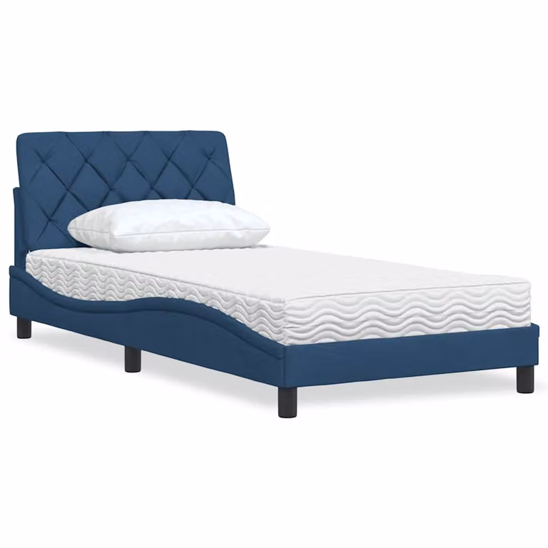 Letto con Materasso vidaXL in Tessuto Blu e Bianco L/P/H: 200 x 100 x 74,5 cm