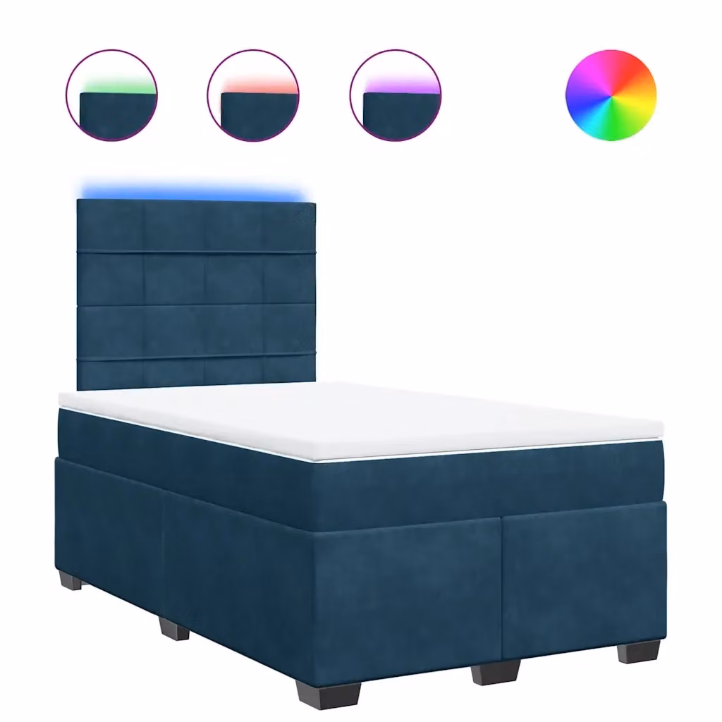 Letto matrimoniale moderno vidaXL con materasso ibrido blu e bianco in velluto, dotato di illuminazione sottostante e porta USB, L/P: 120 x 200 cm – 2