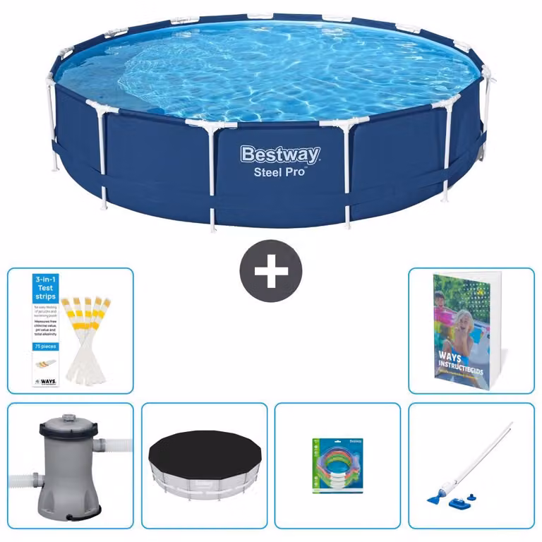 Piscina gonfiabile Bestway Steel Pro, rotonda, dimensioni 396x84 cm, composta da 5 parti, modello S269