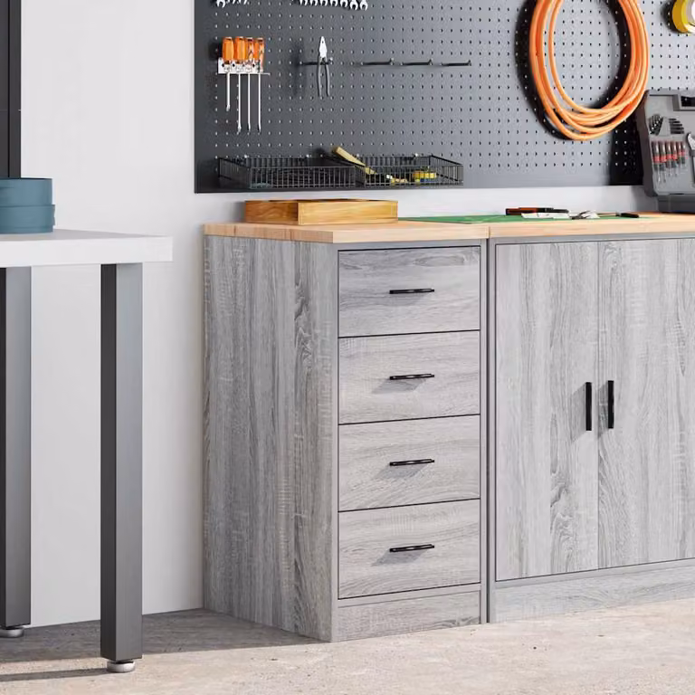 Armadietto da garage vidaXL in legno grigio con cassetti e ante, L: 40 cm, P: 51 cm, H: 85 cm