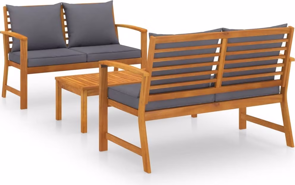 Set Divani da Giardino 3 pz con Cuscini in Massello di Acacia