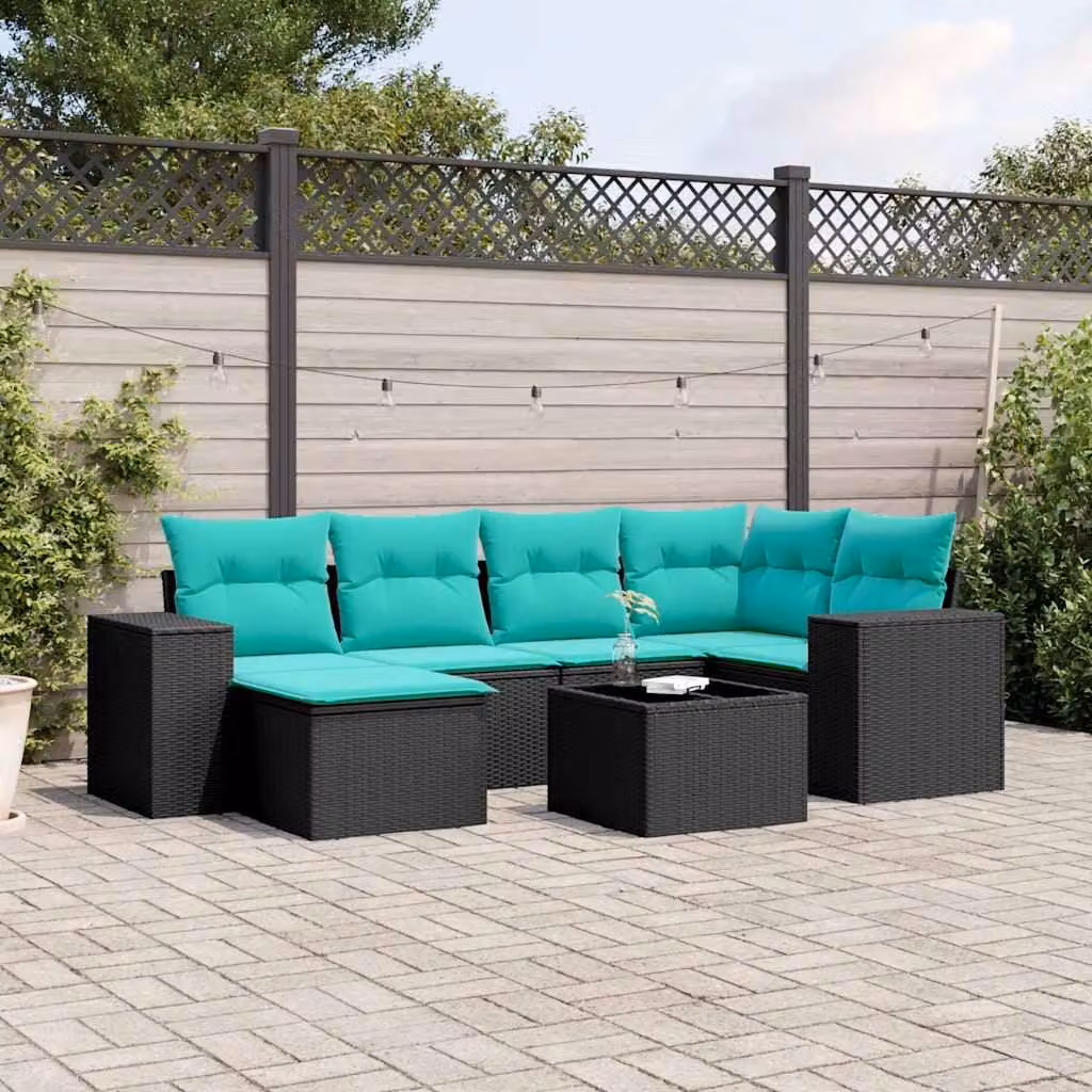 Maison Exclusive - Set di 7 mobili da giardino con cuscini, polyrattan nero