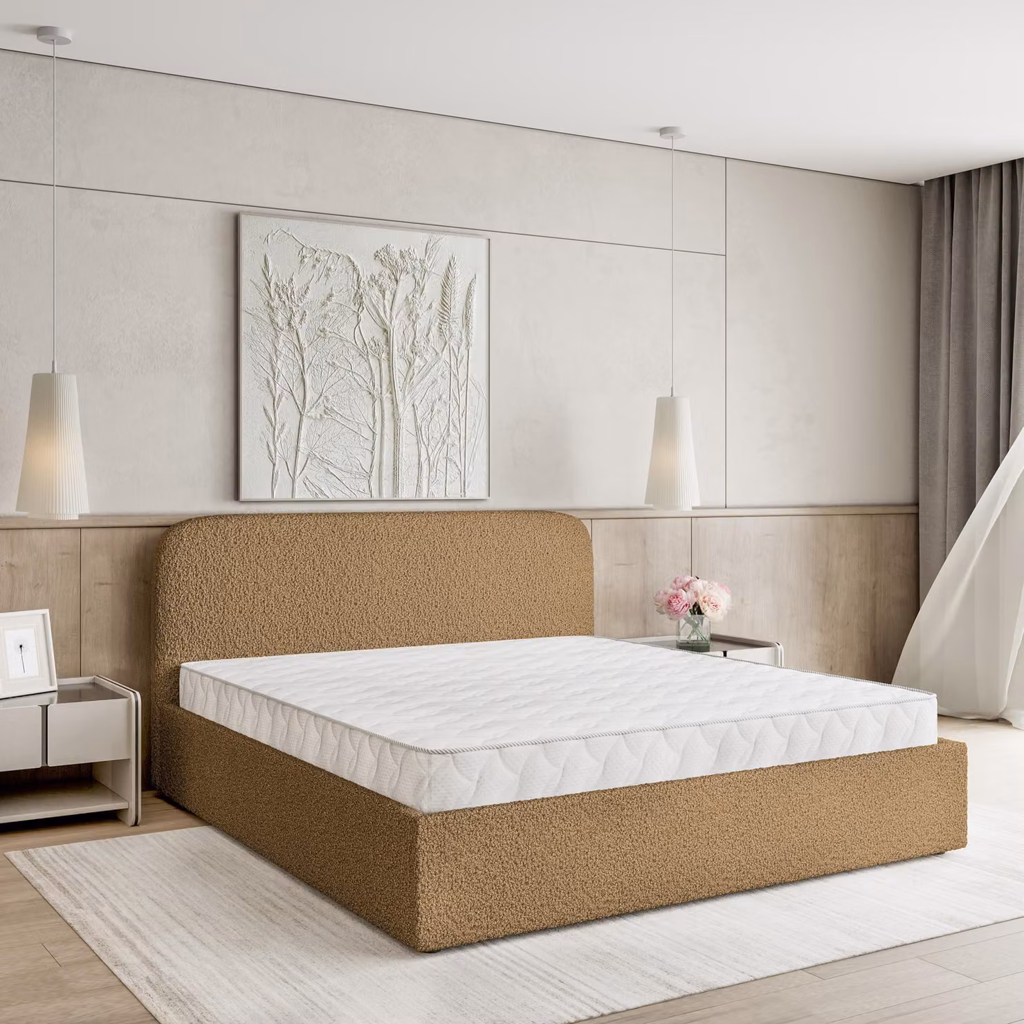 Masseno Letto imbottito RENIVE 180x200 cm, Letto imbottito con giroletto - Arancio, FONTE 17