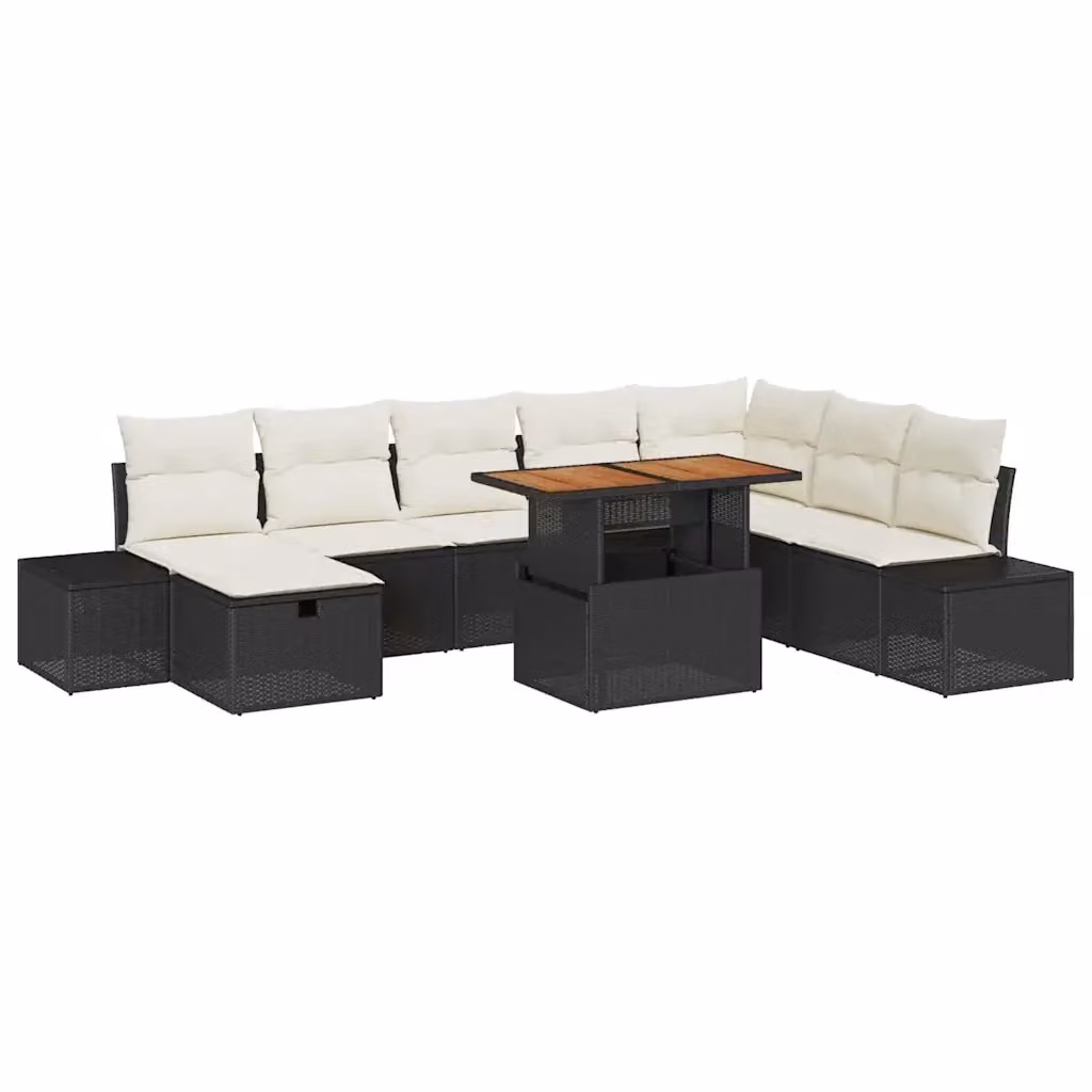 Set Divano da Giardino vidaXL 9 Pezzi in Polyrattan Nero con Cuscini e Tavolino – 2
