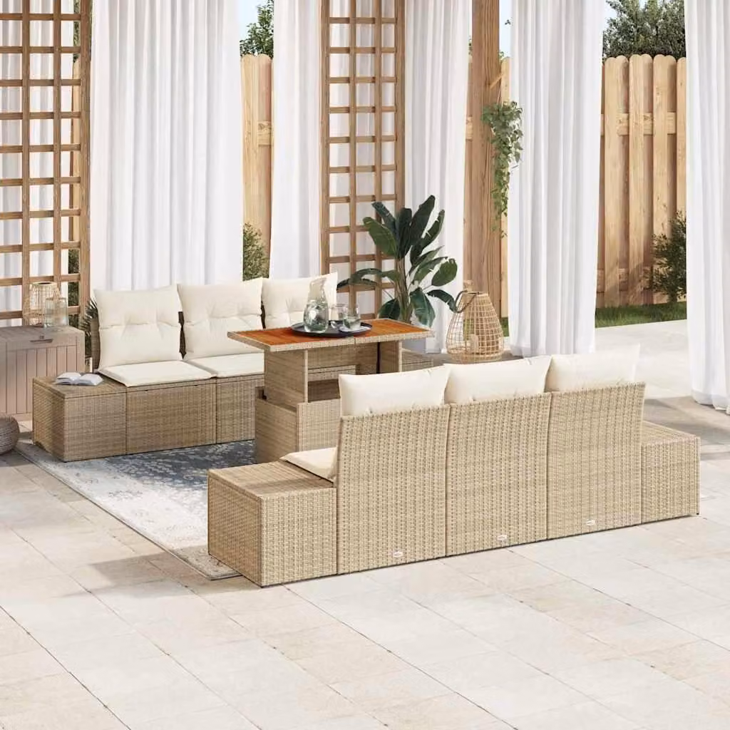 Maison Exclusive - Set da giardino composto da 7 pezzi, divano, in rattan sintetico beige