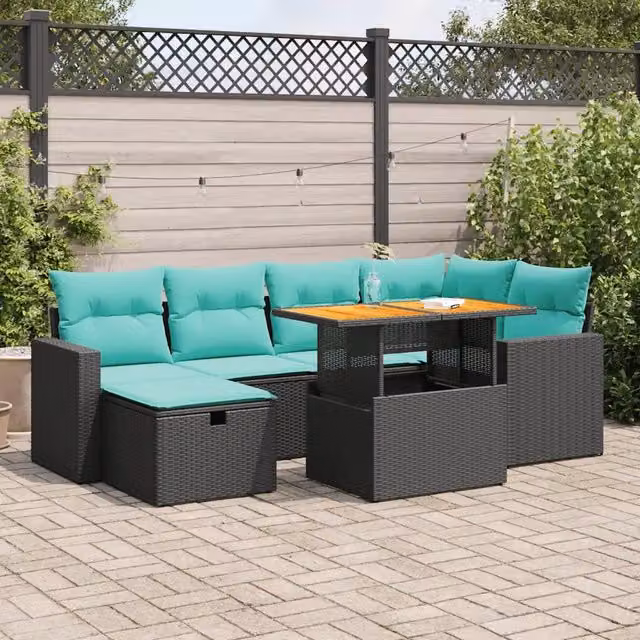 Set Divani Giardino 7 pz con Cuscini Marrone Polyrattan Acacia 3328002