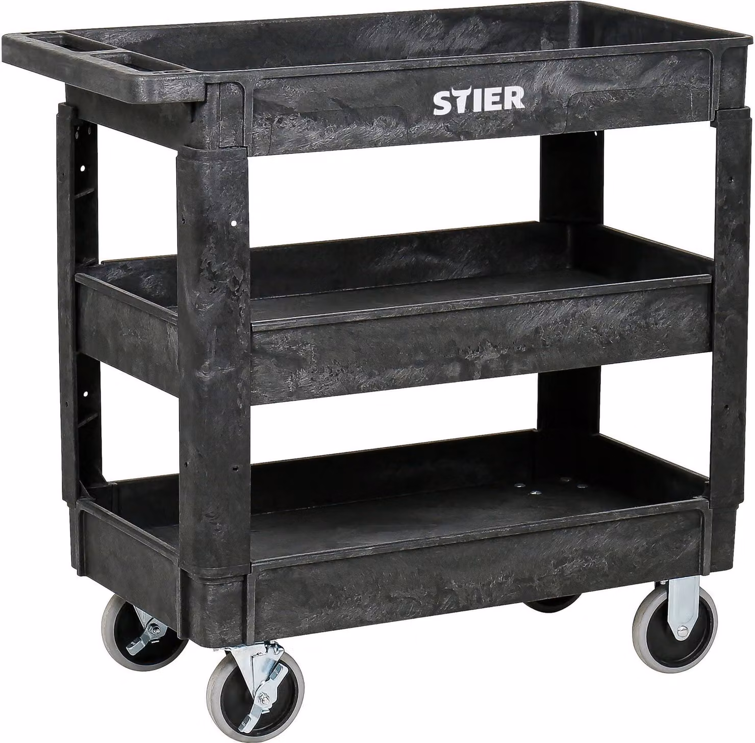 Carrello multiuso in plastica STIER, 3 ripiani, portata 250 kg, 87x43x85 cm, 2 freni, carrello di montaggio, carrello portautensili, carrello robusto, carrello portautensili, carrello multiuso