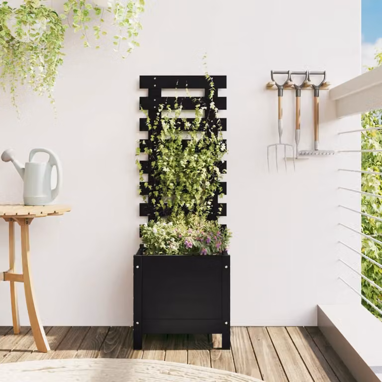 Fioriera da giardino con rastrelliera per piante rampicanti vidaXL in legno nero L/P/H: 39 x 39,5 x 114 cm