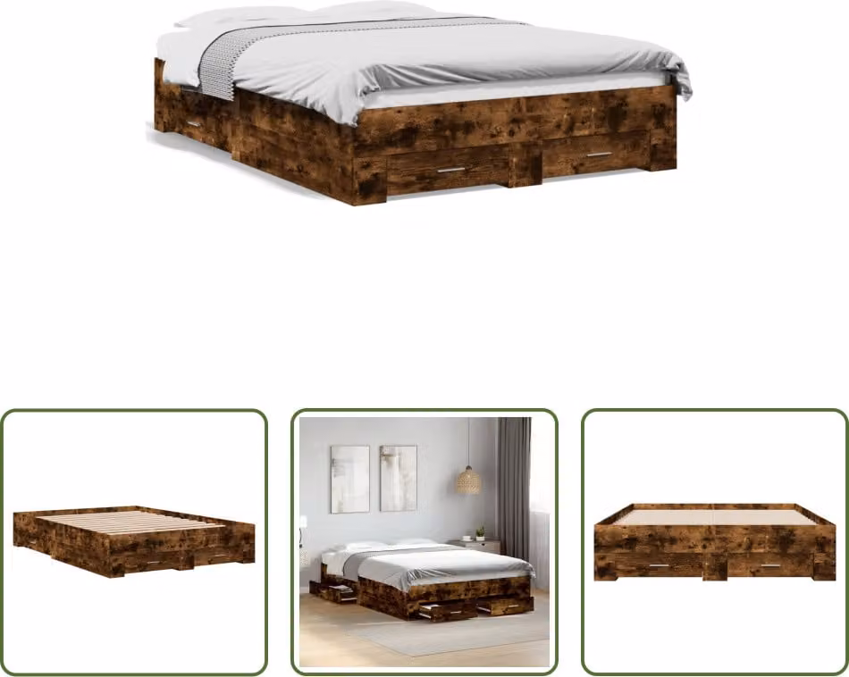The Living Store Struttura letto con cassetti in rovere fumé 135x190cm materiale legno