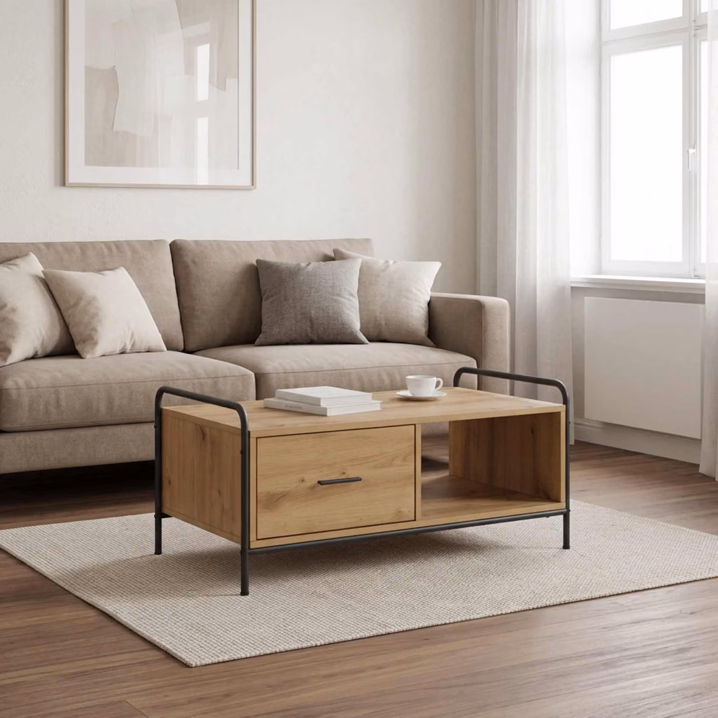 vidaXL Tavolino da salotto moderno in legno color rovere, L: 90 cm, P: 49 cm, H: 41 cm