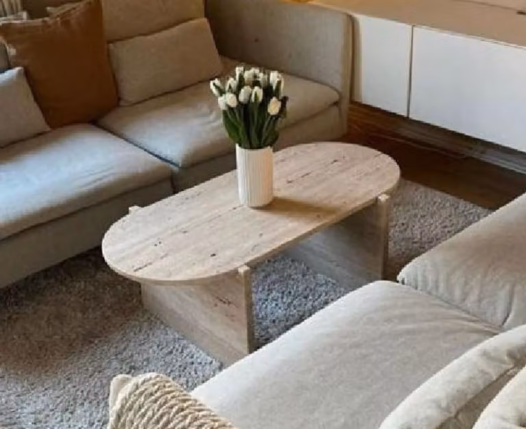 Casa Padrino Tavolino in travertino beige 100 x 50 x H. 42 cm - Tavolo da soggiorno in pietra naturale - Mobili da soggiorno - Mobili in pietra naturale - Mobili in travertino - Mobili - Arredamento